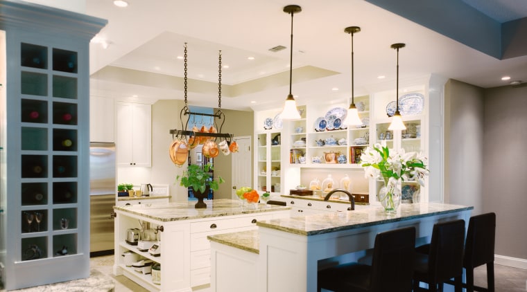 A view of the kitchen area, wooden cabinetry cabinetry, ceiling, countertop, cuisine classique, interior design, kitchen, room, white