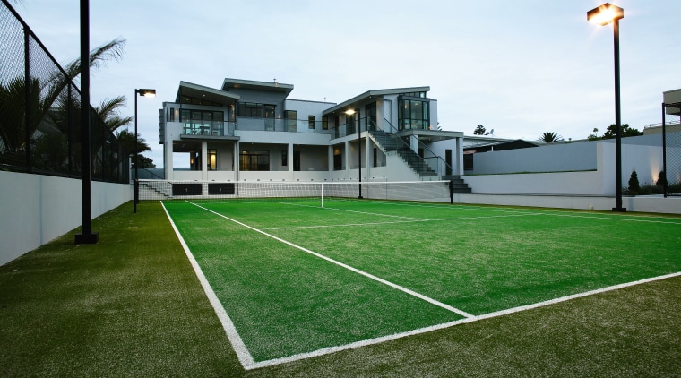 A view of some turf from TigerTurf. - artificial turf, ball game, estate, grass, house, lawn, leisure, leisure centre, plant, property, real estate, sport venue, sports, structure, white