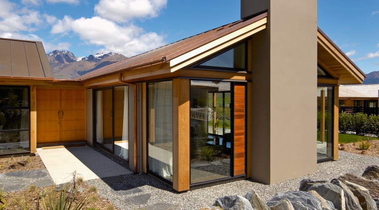 A view of a home by Fletcher Living. architecture, facade, home, house, real estate, sky, blue