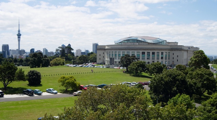 Architect Neol Lane designed the Grand Atrium, Lane campus, city, cloud, daytime, estate, field, garden, grass, house, landmark, landscape, lawn, metropolitan area, palace, park, plant, sky, stately home, tree, urban area, woody plant, white, brown