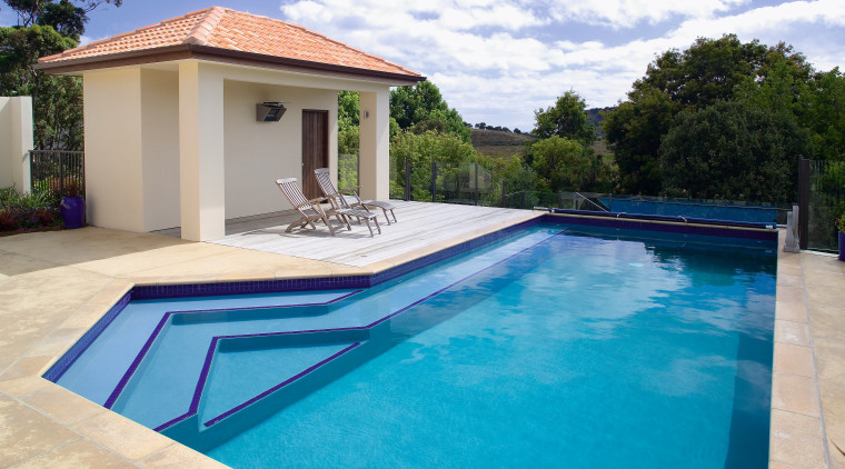 View of this concrete pool designed and manufactured estate, home, house, leisure, property, real estate, resort, swimming pool, villa, water, teal