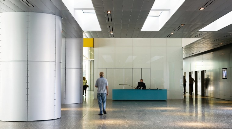 View of the foyer of the brisbane square architecture, product design, tourist attraction, gray, white