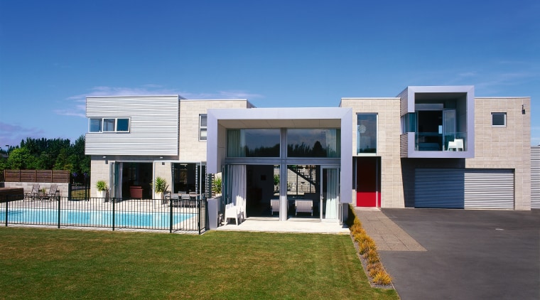 Exterior view of the house designed by Dalman architecture, corporate headquarters, elevation, facade, home, house, property, real estate, sky, blue