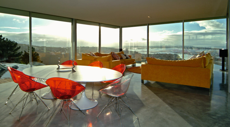 A view of some glazing by Metro GlassTech. apartment, architecture, floor, flooring, house, interior design, property, real estate, table, window, gray, brown