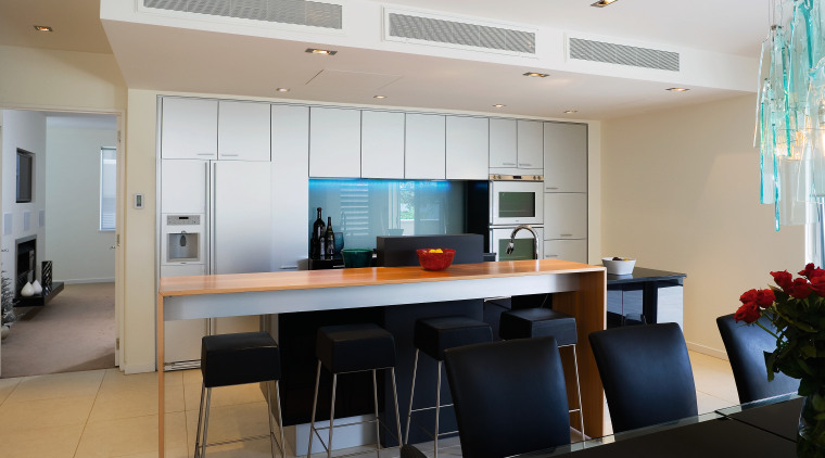 A view of the main home theatre system architecture, house, interior design, kitchen, real estate, room, table, gray