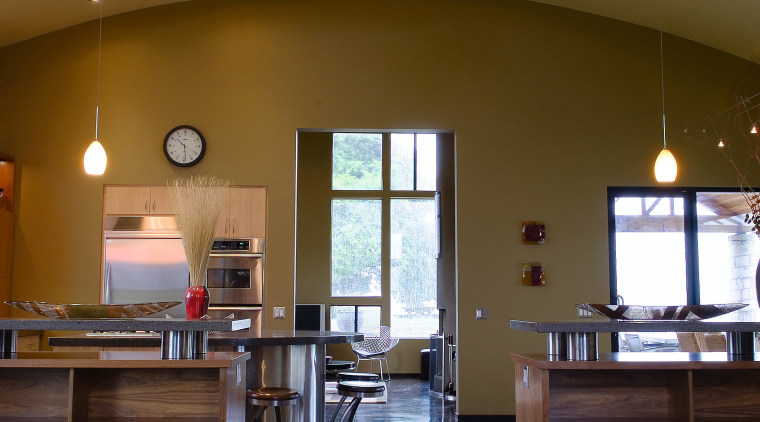 A view of the Kitchen and dining area ceiling, countertop, daylighting, floor, flooring, hardwood, home, interior design, kitchen, lobby, room, wood, wood flooring, brown
