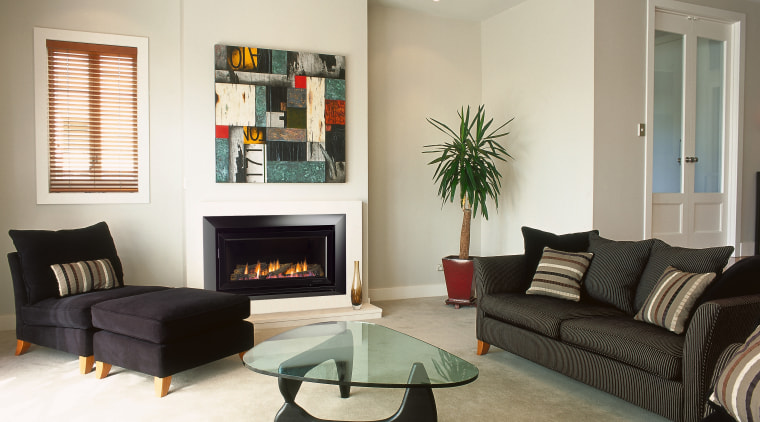 A view of a fireplace from Escea. - ceiling, floor, home, interior design, living room, property, real estate, room, window, white