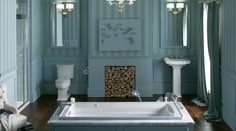 Luxuriating in a deep bath is even more bathroom, bathroom accessory, floor, flooring, furniture, home, interior design, plumbing fixture, room, window, gray, black