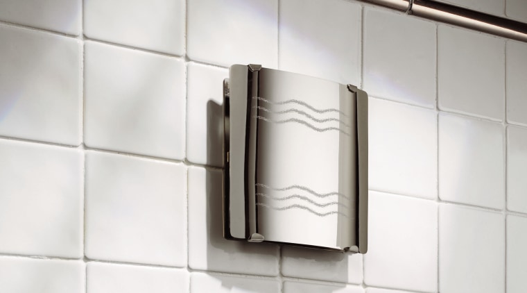 A view of a bathroom fan by Greenwood. angle, bathroom accessory, floor, product design, tap, tile, wall, white