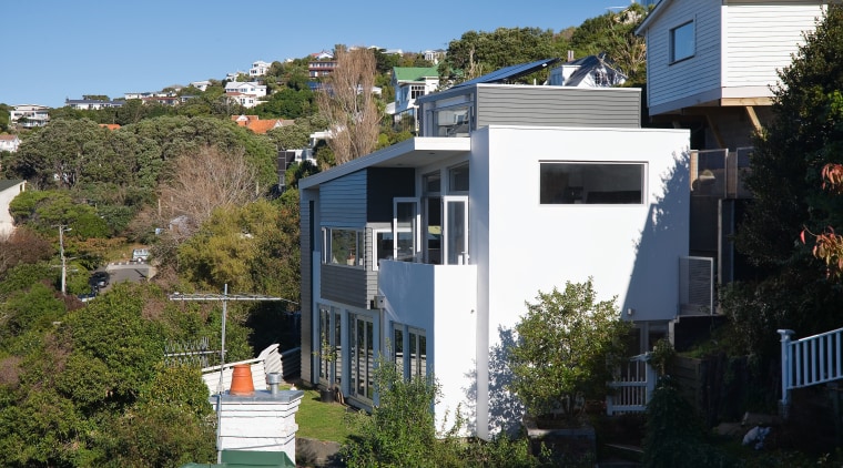 This home by Two Laitudes architect Nic Brallara, apartment, architecture, building, cottage, facade, home, house, neighbourhood, property, real estate, residential area, roof, sky, suburb, tree, villa, window, black