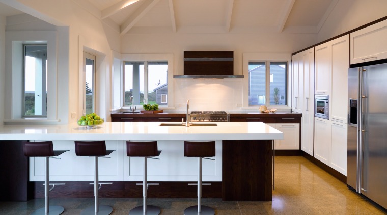 A view of this kitchen featuring laminex caeserstone ceiling, countertop, cuisine classique, interior design, kitchen, real estate, room, table, gray