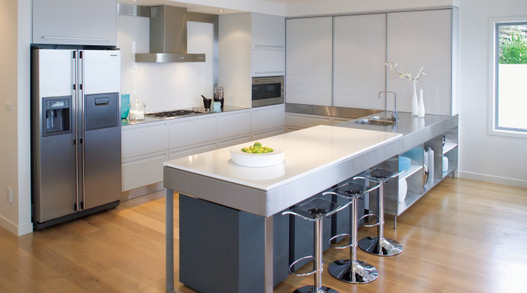 A view of this Kitchen designed by Fyfe countertop, cuisine classique, floor, flooring, interior design, kitchen, real estate, room, gray