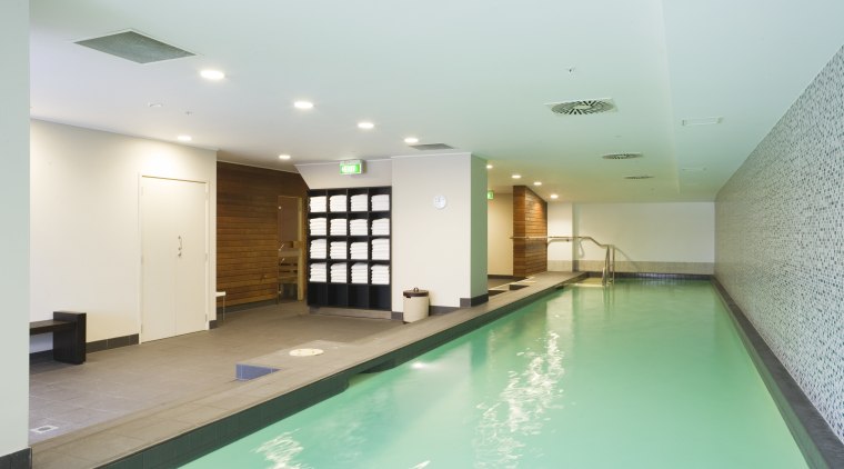 A 17m long heated pool is among the apartment, estate, interior design, leisure, leisure centre, property, real estate, swimming pool, white, gray