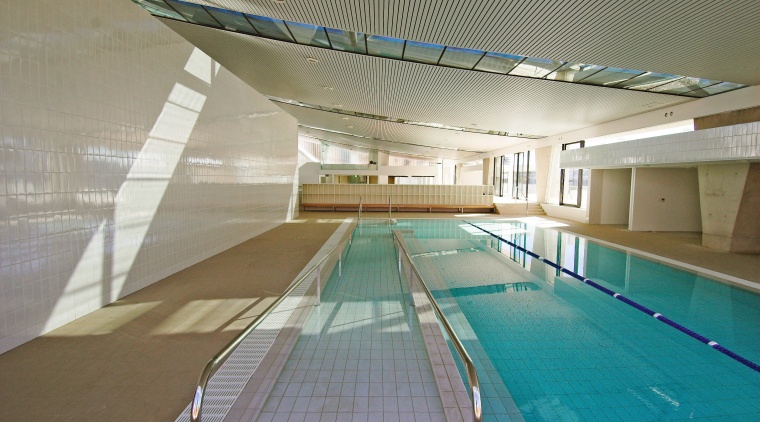 An interior view of the ian thorpe aquatic architecture, daylighting, leisure, leisure centre, sport venue, structure, swimming pool, gray
