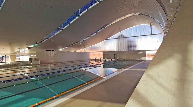 A view of the Interior of the Ian architecture, daylighting, indoor games and sports, leisure, leisure centre, line, sport venue, structure, swimming pool, gray, brown