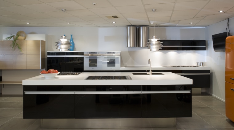 A view of the latest Smeg kitchen appliances countertop, floor, flooring, interior design, kitchen, gray