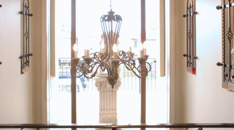 A view of a home designed by MF baluster, door, glass, handrail, home, interior design, iron, light fixture, wall, window, brown