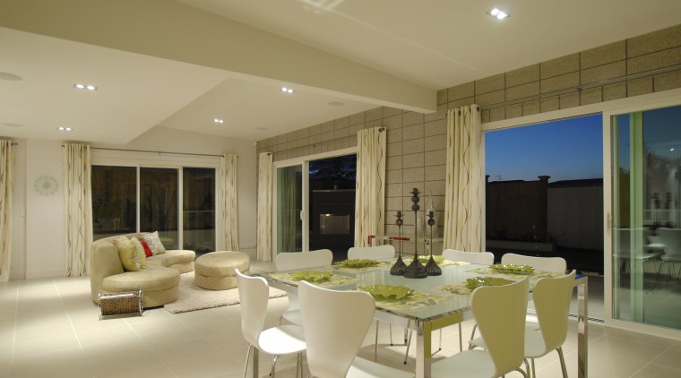 Summit Aluminium supplied the sliding doors, windows and apartment, ceiling, dining room, estate, interior design, living room, property, real estate, room, window, brown, orange