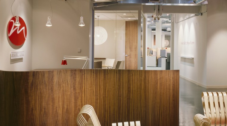 A view of the Marcs office reception area ceiling, furniture, interior design, table, brown