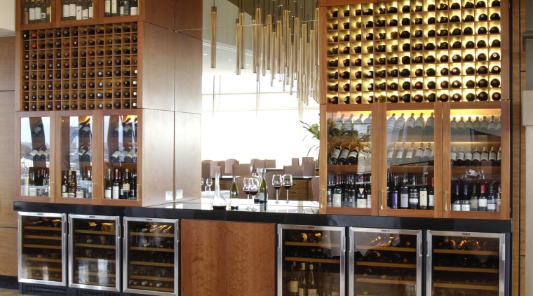 Vintec wine cabinets enhance the professional ambience of café, countertop, interior design, kitchen, liquor store, restaurant, wine cellar, winery, brown