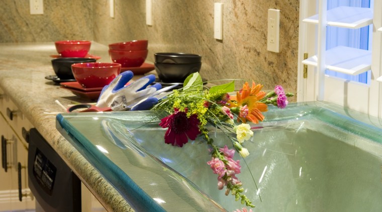 A view of this kitchen featuring featuring vitramax bathroom, countertop, interior design, kitchen, room, sink, table, brown