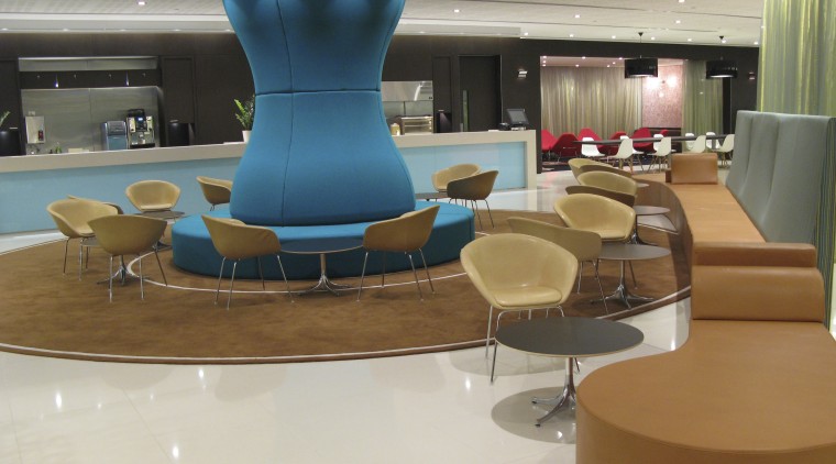 As part of the fit-out of the UBS chair, floor, flooring, furniture, interior design, lobby, product design, table, gray, brown