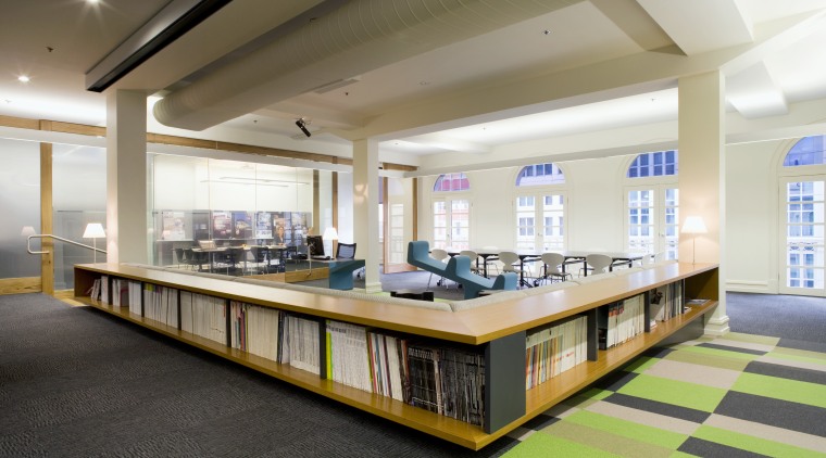 Interior view of offices featuring frosted glass doors, ceiling, daylighting, institution, interior design, real estate, table, gray