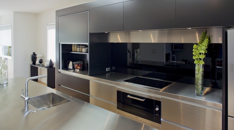 View of kitchen cabinetry by SJ Crosbie Stainless cabinetry, countertop, interior design, kitchen, gray, black