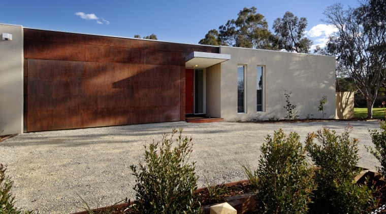 Contemporary home oriented to face away from busy architecture, estate, facade, home, house, property, real estate, residential area, sky, wall