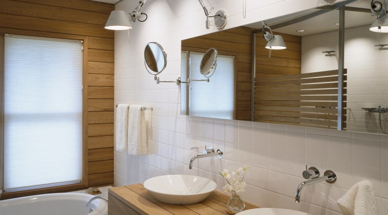 View of bathroom featuring custom teak and embonized bathroom, home, interior design, room, sink, gray, brown