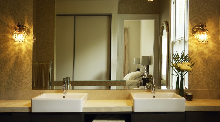 Decorative lights such as these Rondelle lamps from bathroom, home, interior design, lighting, room, suite, brown