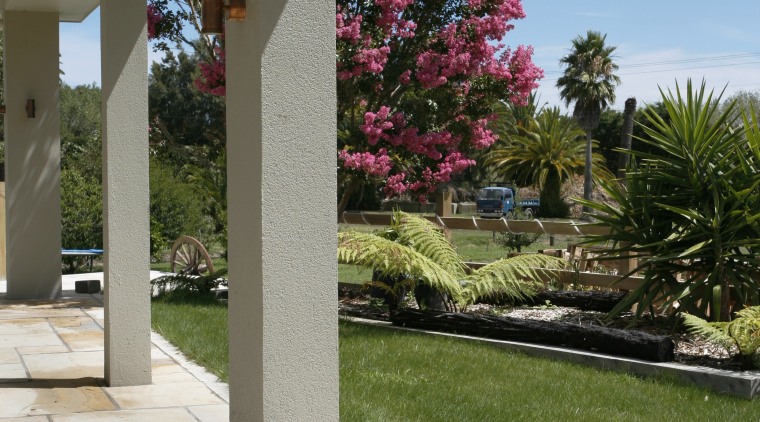 View of natural stone pavers supplied by Jagas architecture, estate, garden, grass, home, house, landscaping, outdoor structure, plant, property, real estate, residential area, structure, tree, walkway, brown, white