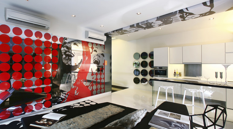 Images of this open planned lounge/living area which interior design, white