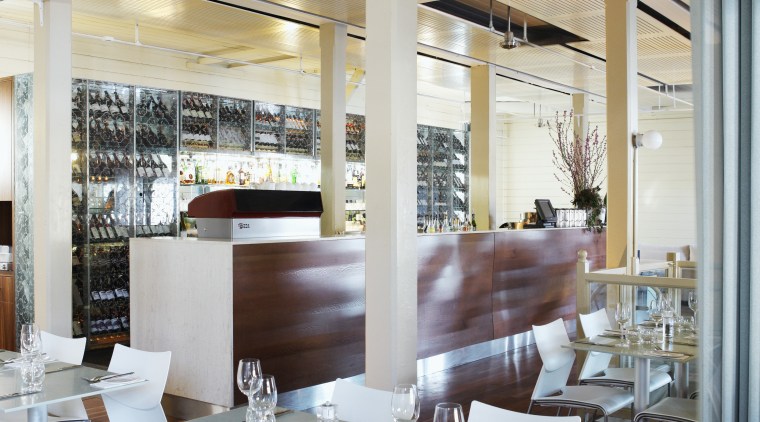 View of a Sydney restaurant which features a architecture, café, ceiling, chair, dining room, furniture, interior design, restaurant, table, gray