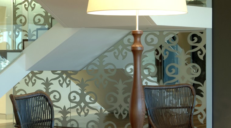 Interior view of offices where the interior fit-out ceiling, chair, furniture, interior design, living room, room, table, wall, orange, brown