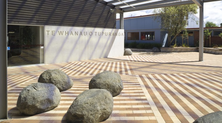 Image of Te Whanau o tupuranga school which floor, flooring, outdoor structure, white, black