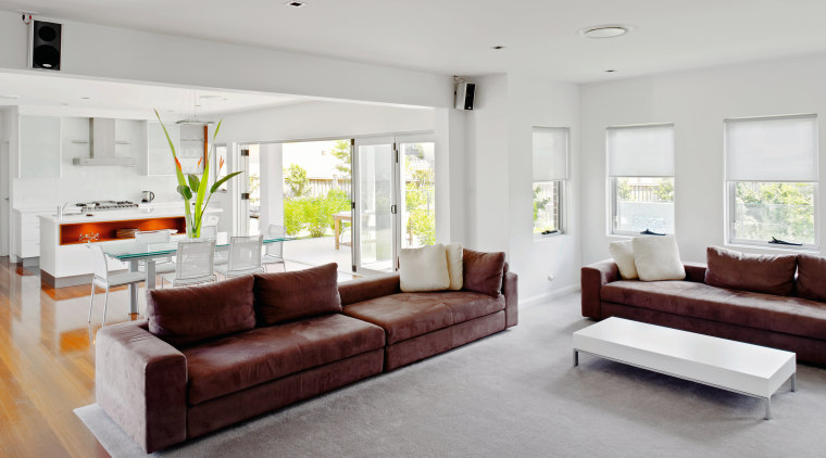View of the lounge which runs into the ceiling, couch, floor, furniture, home, interior design, living room, property, real estate, room, gray