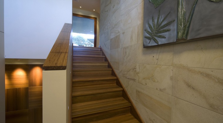 View of a stairway which features Golden Palimo architecture, daylighting, floor, handrail, hardwood, home, house, interior design, real estate, stairs, wall, wood, brown