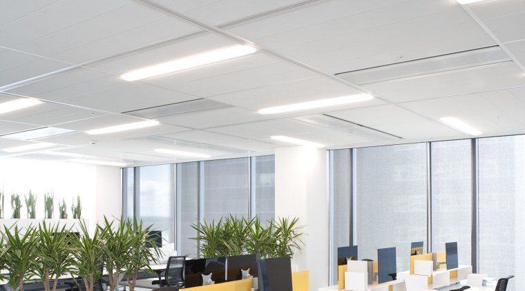 internal office view of 21 Queen St development. architecture, ceiling, conference hall, daylighting, furniture, interior design, office, product design, gray