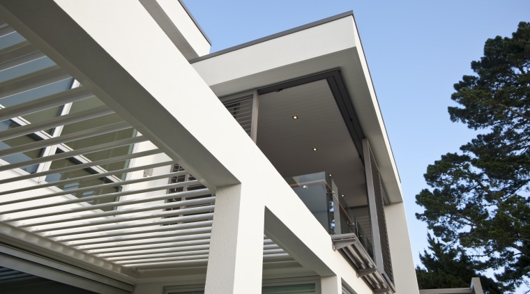 Exterior View of Oak Manor.Motorized opening roof made architecture, building, daylighting, facade, home, house, real estate, residential area, roof, siding, structure, window, black