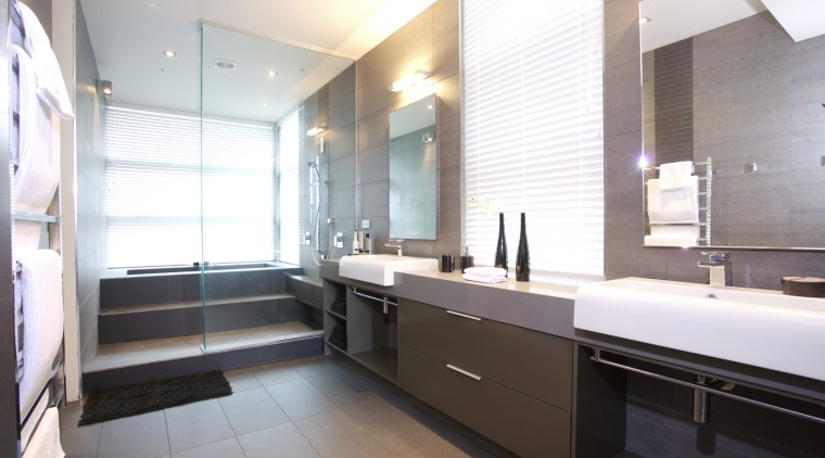 interior bathroom view of oak manor. Design by bathroom, countertop, interior design, kitchen, real estate, room, sink, white
