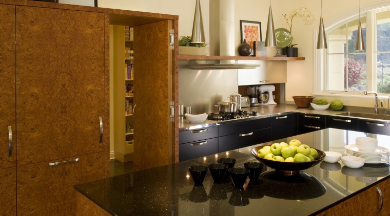 The owners of this kitchen, designed by the countertop, interior design, kitchen, room, brown, orange