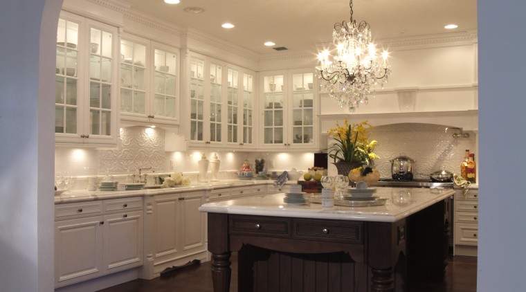 A view of a kitchen by Downsview Features ceiling, countertop, floor, flooring, furniture, home, interior design, kitchen, light fixture, lighting, room, table, gray, orange