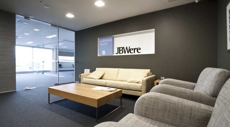 View of the Club Tower offices in Christchurch, architecture, ceiling, home, interior design, living room, real estate, room, black, gray