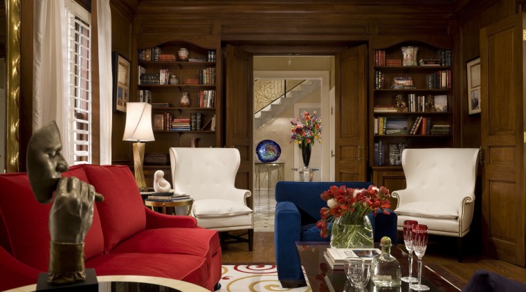 View of living area with furniture - View couch, furniture, home, interior design, living room, room, red, brown