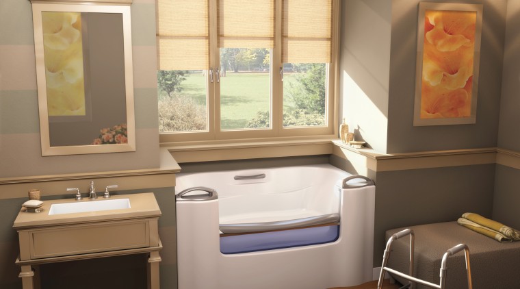 View of a bathroom which features a high-end bathroom, floor, interior design, room, window, brown, orange