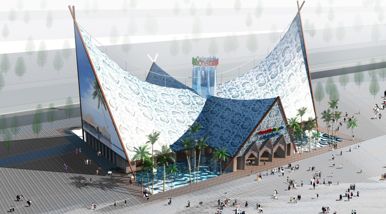 Conceptual view of the Malaysia pavilion which is tourism, white