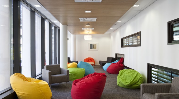 The offices of BNZ feature a combination of architecture, ceiling, house, interior design, living room, real estate, white