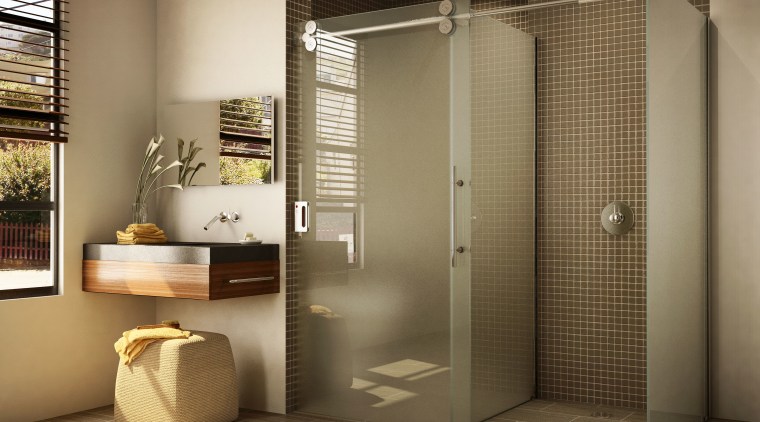 View of a bathroom which features shower enclosures bathroom, interior design, plumbing fixture, brown