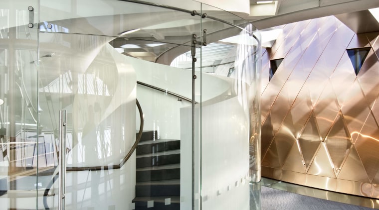 View of an internal stairway at the Supreme ceiling, interior design, product design, gray